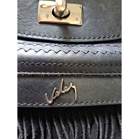 Valez Black Fringe Leather Backpack Embroidered Flap Turn-Lock Closure Large - Picture 3 of 16
